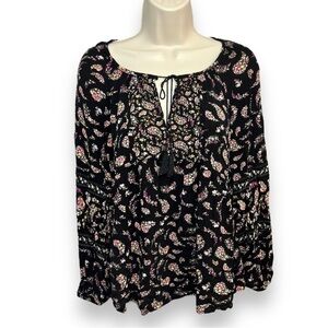 OLD Navy Women’s Long Sleeve Peasant Top Black Floral Size Medium